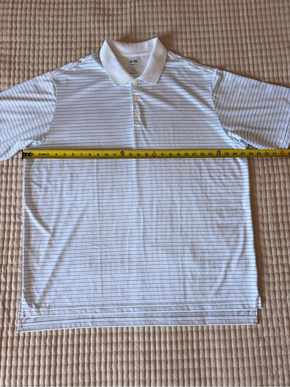 adidas Men’s White Polo with Thin Blue Stripes